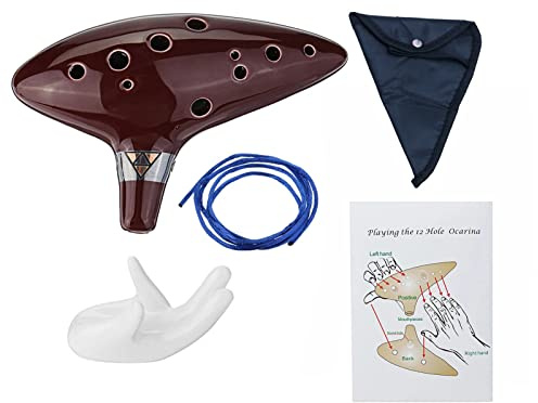 Alnicov Okarina mit 12 Löchern Alt-C-Okarina mit Getting Started Guide Display Ständer und Schutztasche, braun
