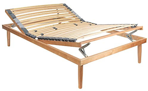 Comprarredo Rete letto ortopedica reclinabile con alzata manuale testa e piedi, struttura in legno di faggio naturale e regolatori di portanza, piazza e mezza 120x190