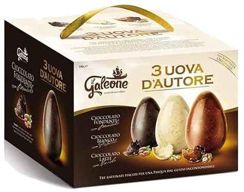 3 Uova D autore Il Galeone Cioccolato Fondente Al Latte e Al Pistacchio 3x180g Con Sorpresa