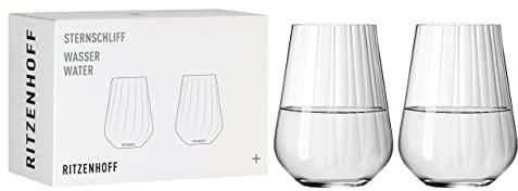 RITZENHOFF 3681002 Wasserglas Set 500 ml - Serie Sternschliff Set Nr. 2, 2 Stück mit geschwungener Relieflinie - Made in Germany