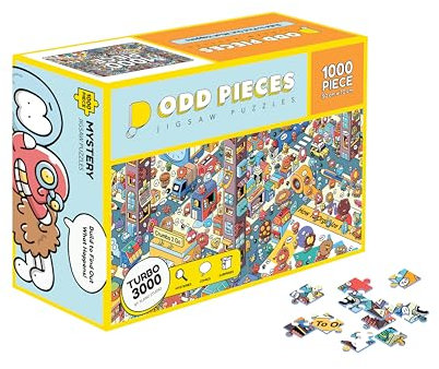 Odd Pieces Mystery Jigsaw Puzzle - 1000 Teile, 50 x 70 cm, Karton, Cartoon, Mittelstufe, 12 - 99 Jahre, 1 Set, 1000 Stück, Rahmenbar, Ikea Ribba Rahmen passend