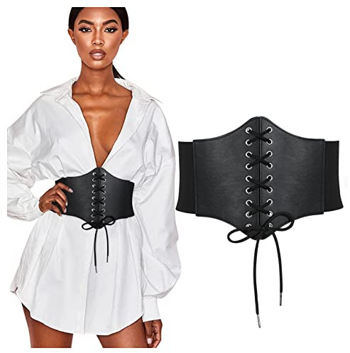 WHIPPY Damen Schnürkorsett gebundener Waspie Breitgürtel elastischen Korsett Taille Gürtel Schnürgürtel, Schwarz, 73cm