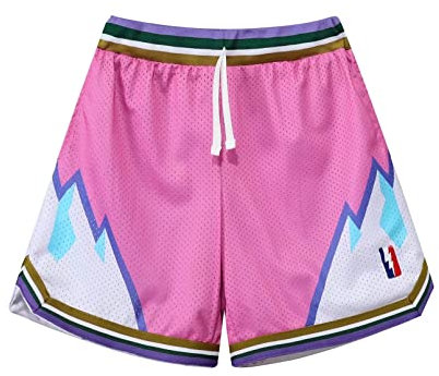 BOOMLEMON Herren-Basketball-Shorts, für Fitnessstudio, Training, Workout, Athletic-Shorts, Mesh-Grafikdruck, Laufen, kurze Hose, Berge Pink, Klein