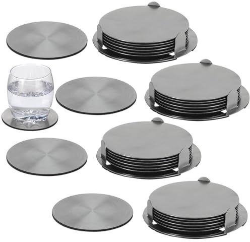 28tlg. Edelstahl Untersetzer Set Glasuntersetzer Ø 10 cm Tassenuntersetzer Inkl. Halterung Tischuntersetzer für Getränke