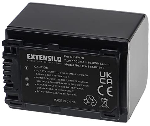 EXTENSILO 1x batteria compatibile con Sony FDR-AX33, FDR-AX53E, FDR-AX100E, FDR-AX43, DSLR-A330, FDR-AX53 fotocamera (1500mAh, 7,2V, Li-Ion)