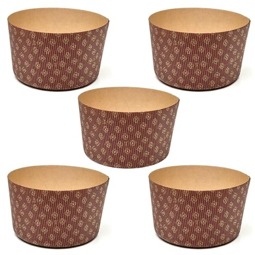 FAH FAMILY AT HOME Molde para panettone, 1 kg (5 unidades) – Moldes de panettone profesional de papel corrugado de celulosa pura de microondas diseñado para panetoni, resistente al calor 220 °C