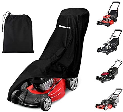Outdoors Lawn Mower Cover - Heavy Duty 210D Polyester Oxford Waterproof Outdoor, Dust, Dirt, UV Protection Universal Fit Push Mower Cover with Drawstring & Cover Storage Bag, Black