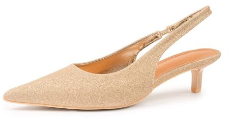 Womens Court Shoes Slingback Low Kitten Heels Fashion Sandals Ladies Pointed Toe Evening Party Classic Work Dress Party Wedding Graduation Occasion Heeled Closed Toe Pumps Gold Glitter