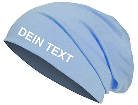 Roughtex Jersey Beanie personalisierbar Mütze Baumwolle Bedrucken Lassen eigener Text frei positionierbar Heather Indigo M/L