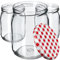 KADAX 48st Einmachgläser 540ml mit Schraubdeckel fi82 mm für Einlegen, Einmachen, Konservieren und Mahlzeitenvorbereitung - Luftdichte Twist-off Gläser (Rot kariert, 48 St.)