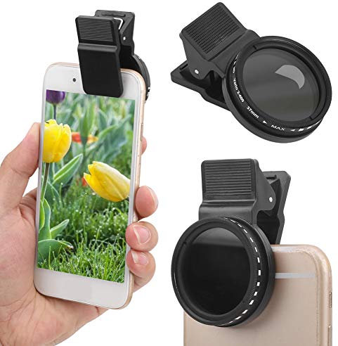 Filtro de Lente de Cámara de Teléfono Móvil, Filtro de Lente ND 2-400 con Clip de 37 Mm, Filtro de Densidad Ajustable con Clip de Teléfono para Todos los Teléfonos Inteligentes
