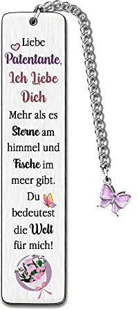 Patentante Lesezeichen Muttertags Geschenk Lesezeichen Frauen Blume Schmetterling Charme Süßes Geburtstags Patenkindern Beste Gottmutter Ruhestand Schätzen Liebe Zitate Gravierte Andenken Weihnachts