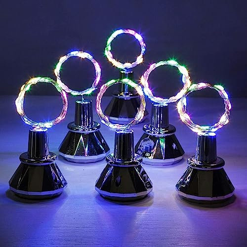 Eummy 6Pcs Solar Wine Bottle Lights 2M Waterproof Cork Lights 20 LED Copper Wire Flexible Fairy String Lights Auto On/Off for Wedding Christmas Party Decor (Colored Light)