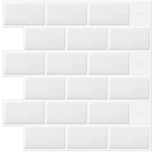 DEWOO Autoadhesivos Vinilo Baldosas Azulejos Adhesivos Pared Cocina y Baño,Metro Blanco (10-Piezas,30.5 x 30.5cm)
