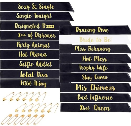 STAY GENT Hen Party Sashes 18Pcs Team Bride Sash Set 1 White Bride to Be Sash & 17 Black Bride Tribe Sash Hen Party Bridesmaid Team Bridal Hen Night Shower Hen Do Sash Party Accessories Bachelorette