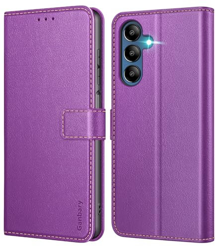 Ganbary Coque pour Samsung Galaxy A15 4G/5G, [Housse en Cuir PU Premium] [Etui à Rabat] [Pochette de Portefeuille], Étui de Protection pour Samsung Galaxy A15 4G/5G - Violet