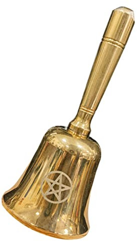 DECHOUS Wicca Altarglocke aus Messing mit Pentagramm, Goldene Handglocke