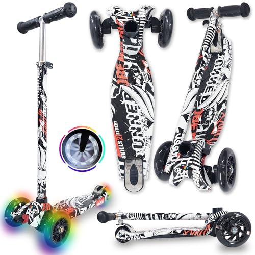 WeLLIFE |Scooter RGX| Roller für Kinder von 3 bis 12 Jahren | Kinderscooter mit 3 leuchtenden LED-Rädern | Roller für Mädchen mit höhenverstellbarem Griff | maximale Belastung 80 kg (schwarz)