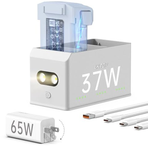 LKTOP Mini Pro Battery Charging Hub with 65W Portable Charger for DJI Mini 4, 3 Batteries, Fast Charging, LED Lights, Alarm Mode
