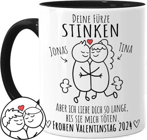 Tassenliebling® Pärchen Tasse personalisiert - Schwarz - Deine Fürze stinken - Lustiges Geschenk für ihn zum Valentinstag - Geschenk Jahrestag für Männer - Liebesgeschenke Partner Freund Mann