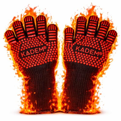 Unisex Aramid Backofenhandschuhe Grillhandschuhe Hitzebeständig bis 800 °C | Ofenhandschuhe Kochhandschuhe | feuerfest rutschfest | Rot S/M