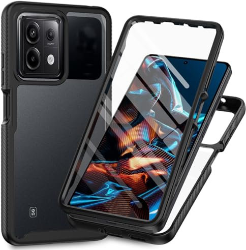 SEAHAI Transparente Funda para Xiaomi Redmi Note 13 Pro 5G / Xiaomi Poco X6 5G, [Protector de Pantalla Incorporado] Estuche Antigolpes Militar Caso PC + TPU Bumper Silicona Anti-caída Carcasa - Negro