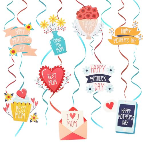 Simpeak Muttertag Dekoration, 18 Stück Happy Mother's Day Hängende Wirbel Dekoration, Muttertag Party Banner Dekoration Zubehör Muttertag Hänge Deko Spiral Girlande Beste Mama Geschenke