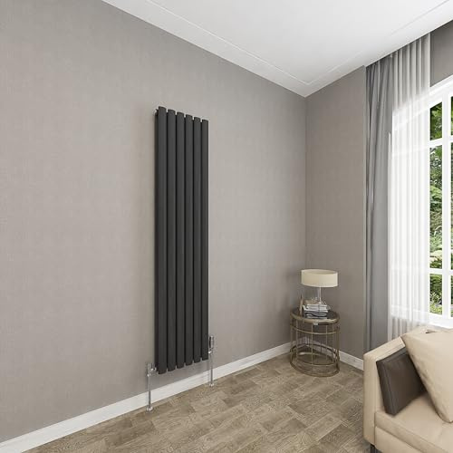 Sky bathroom | 1600x354mm - Modern Black Vertical Double Panel Oval Column Radiator Central Heating Designer Radiator