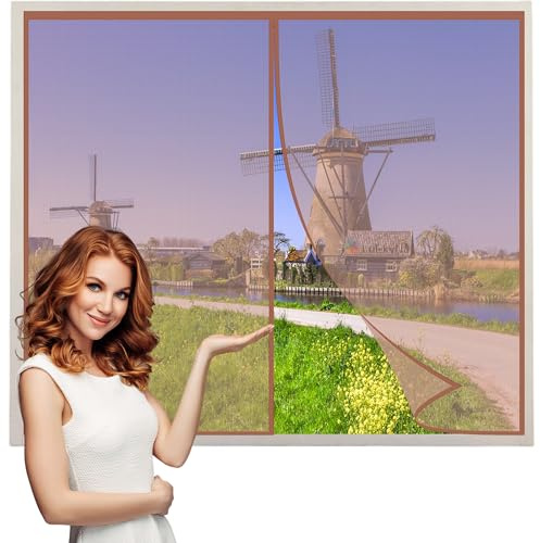 Fly Screens for Doors 55x50cm Brown Heavy Duty Bug Mesh Curtain with Powerful Magnets-Insect Protection Door No Gap Keep Bugs Out Lets Fresh Air in