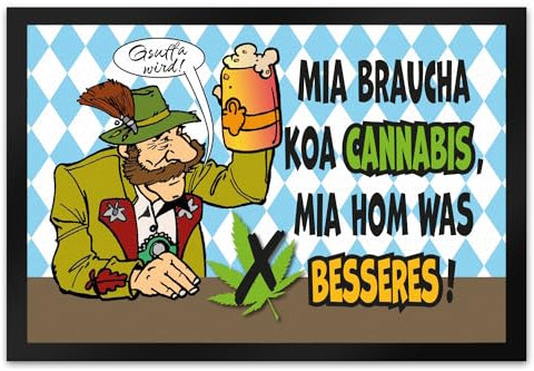 speecheese Bier statt Gras Biertrinker Fußmatte XL in 40x60 cm mit Spruch Gsuffa Wird! Witzige Fußmatte XL in 40x60 cm für Bayer Bierfans - Maß statt Joint Bierkrug über Cannabispflanze