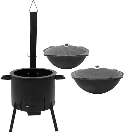 FlameFusion Utschak Universell XL inkl. Adapter & Aschebehälter Feuerofen | Uchag mit 16 & 22 Liter Kazan Outdoorküche