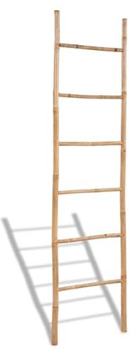 Sufrk Handtuchleiter Bambus mit 6 Sprossen Handtuchhalter Dekoleiter Badetuchhalter Badmöbel Bad Kleiderhalter Handtuchständer Bambus