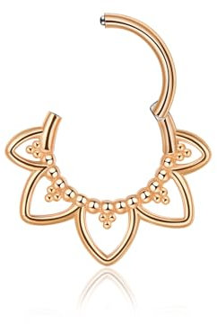 Lantine 16g Septum-Piercing Roségold Minimalistische Lotusblume Scharnier-Segment-Clicker Daith Piercing Chirurgenstahl Conch 10mm
