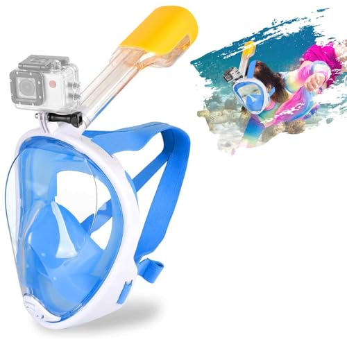 SENTAIMAO Schnorchelmaske, Schnorchel-Tauchmaske für Erwachsene mit Panoramablick, Anti-Beschlag-Design, Sportkamera-Halterung (Blau, S/M)