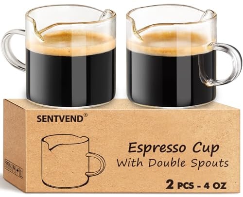 Espresso Cups Set of 2 - 4 Oz Espresso Shot Glass with Handle Double Spout Cups Clear Glass Milk Cup Espresso Accessories Great for Making Coffee Desserts Salad Dressings