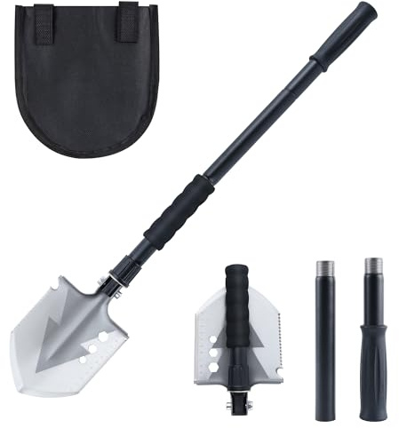 Folding Survival Shovel, Camping Shovel for Off Road, Gardening, Beach, Digging Dirt, Sand, Mud and Snow, Emergency and Outdoor, 29 inch