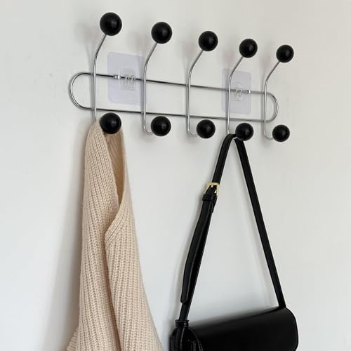 piuytrew Kleiderhaken Holzkugel Wandgarderobe Metall Mit 10 Bunten Haken Garderobe Mehrere Farben Zur Auswahl,5
