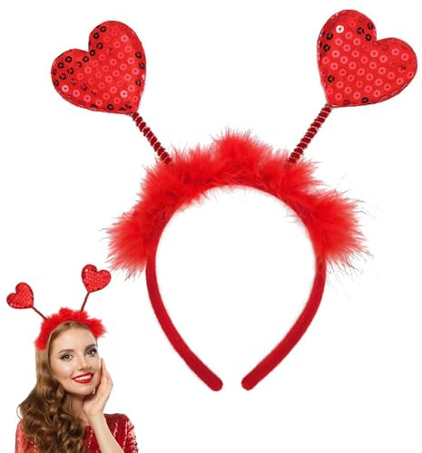 Herz Haarreif Rot, Pailletten Herz Stirnband, Valentinstag Stirnband, Glitzer Haarreif, Haarbänder Damen Rot mit Pailletten für Foto Requisiten Hochzeit, Deko Valentinstag