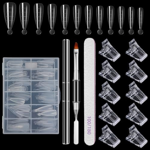 GZMAYUEN 120 Stück Dual Nail Forms Set, 12 Formen Wassertropfenform Nagelverlängerung Verlängerung Nagelform mit Dual-Ended Nagel Pinsel, Nagelspitzen Clip und Nagelfeile für Polygel Extension