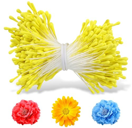 350-400 Pcs Amarillo Limpiador de Pipas Estambres de Flores, 2mm Doble Cabeza Estambre de Flores,Estambres Artificiales en Forma de Malta, para DIY Decoración Hacer Flores Decoración Artesanía