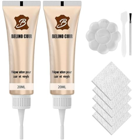 EZOULUOBA Lot de 2 kits de réparation pour cuir, crème, Fiussigleder - Couleur crème - Kit de réparation de rayures pour cuir - Pour sièges de voiture, canapé, veste en cuir
