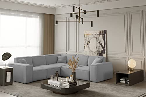 Modernes Ecksofa LUGA Corner – stilvolles und Komfortables Sofa mit Kissen, perfekt für jedes Interieur (Hellgrau)