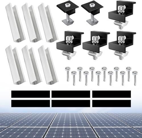 Xmart 6 pezzi Staffe per Pannelli Fotovoltaici Set di Moduli Guida Solare Pannelli Fotovoltaici in Alluminio Supporto Solare per Tetto Piatto Argenteo con Morsetto Regolabile per Camper Solare Tetto