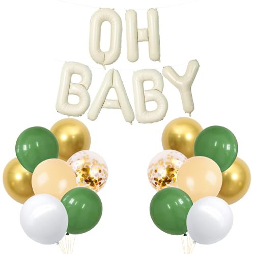 KOBOKO Oh Baby Deko Luftballon, 20 Stk Baby Ballon Babyparty Deko Set, 16 Zoll OH Baby Beige Luftballons Geburtstag Babyshowerparty Deko, Baby Luftballon für Baby Shower Gender Reveal Party Taufe Deko