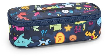 COMIX Scomix by Sio - Astuccio Scuola Ovale per Bambini e Ragazzi, Ideale per Riporre la Cancelleria, con Divisorio Interno con Passanti Elastici e Pratica Chiusura a Zip, 22x7,5Hx11 cm