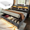 DEKKETO Bett 140x200 mit Matratze und Lattenrost mit Stauraum, kopfteil mit 3 USB und 1 Typ C-Port, Polsterbett mit LED-Funktion rund um Kopfteil und Fußende, Leinen Boxspringbett Grau