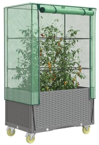 HaoChrymec Jardinière Surélevée with Polypropylène, Fixation Serre, roulettes, Design Rotin, Potager Surélevé, Bac Jardinière Extérieur, Jardinière Balcon, Carre Potager sur Pied, 80 x 50 x 182 cm