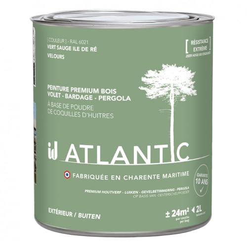 Peinture bois extérieurs -RAL 6021 Vert sauge Ile de Ré - 2L - ATLANTIC