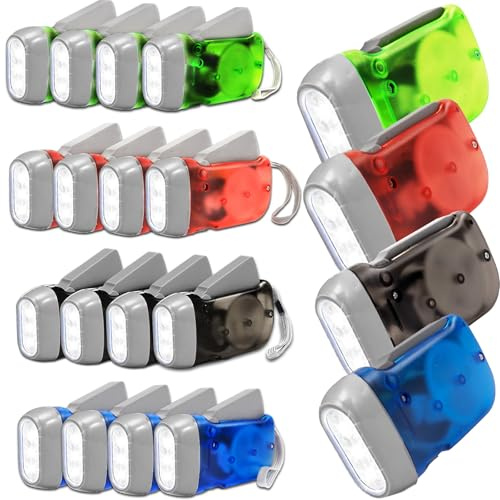 YFNVH Lot de 24 Lampes Torches à Manivelle, 3 LED, 4 Couleurs | Lampes de Poche Portables à Énergie Manuelle pour Urgence, Camping, Randonnée, Voiture et Extérieur
