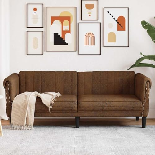 Massbinet 3-Sitzer Sofa Braun Kunstleder Wildleder-Optik Schlafsofa Klappbar Gästesofa mit Schlaffunktion Bodensofa